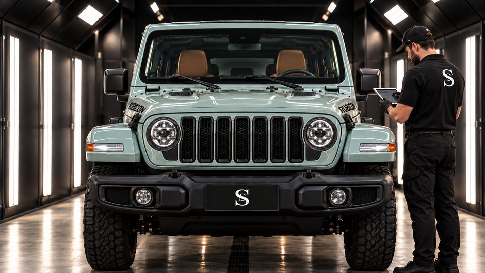 A Jeep Wrangler in the final inspection booth