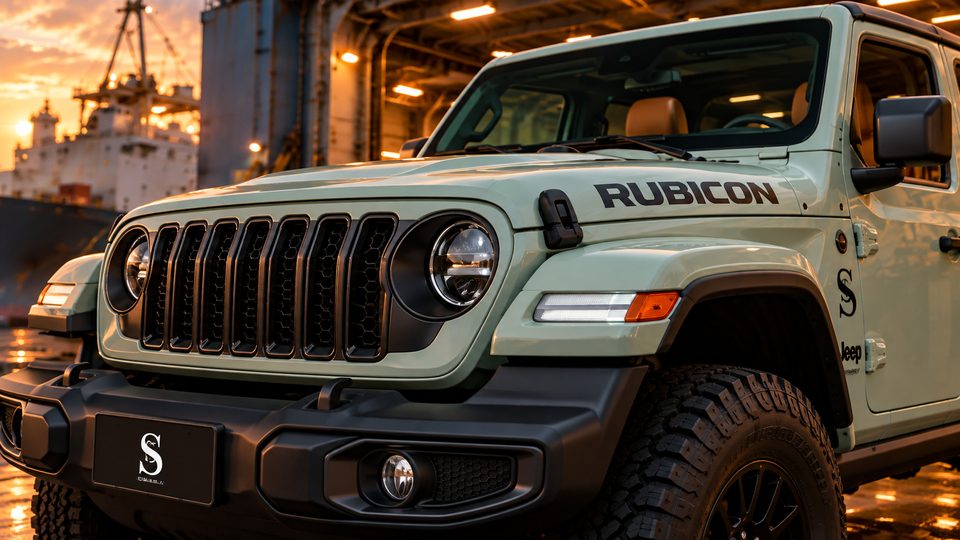 Close-up of the front of a Jeep Wrangler Rubicon