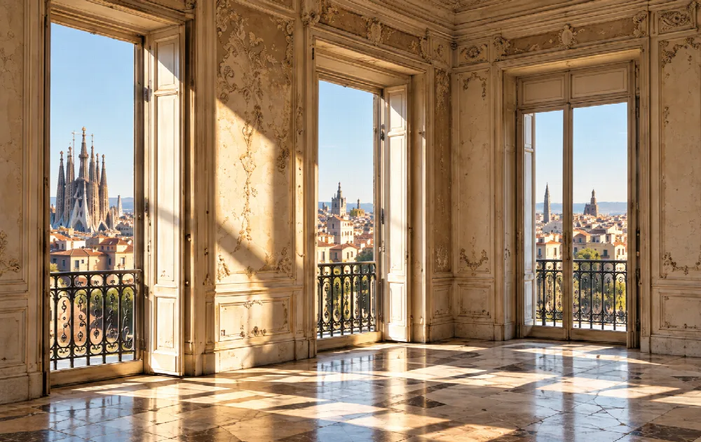 Empty period apartment with balconies overlooking the Sagrada Família