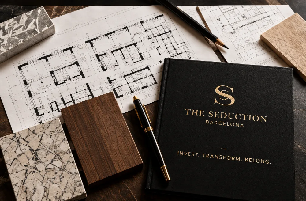Floor plans, material samples and The Seduction folder