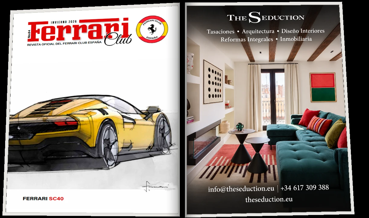 Ferrari Club España magazine, winter 2026, open at The Seduction’s page