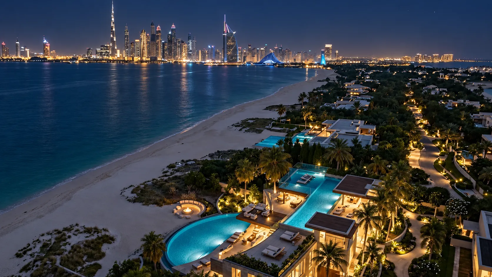 Vista aérea nocturna, Villa Emmar Dubái