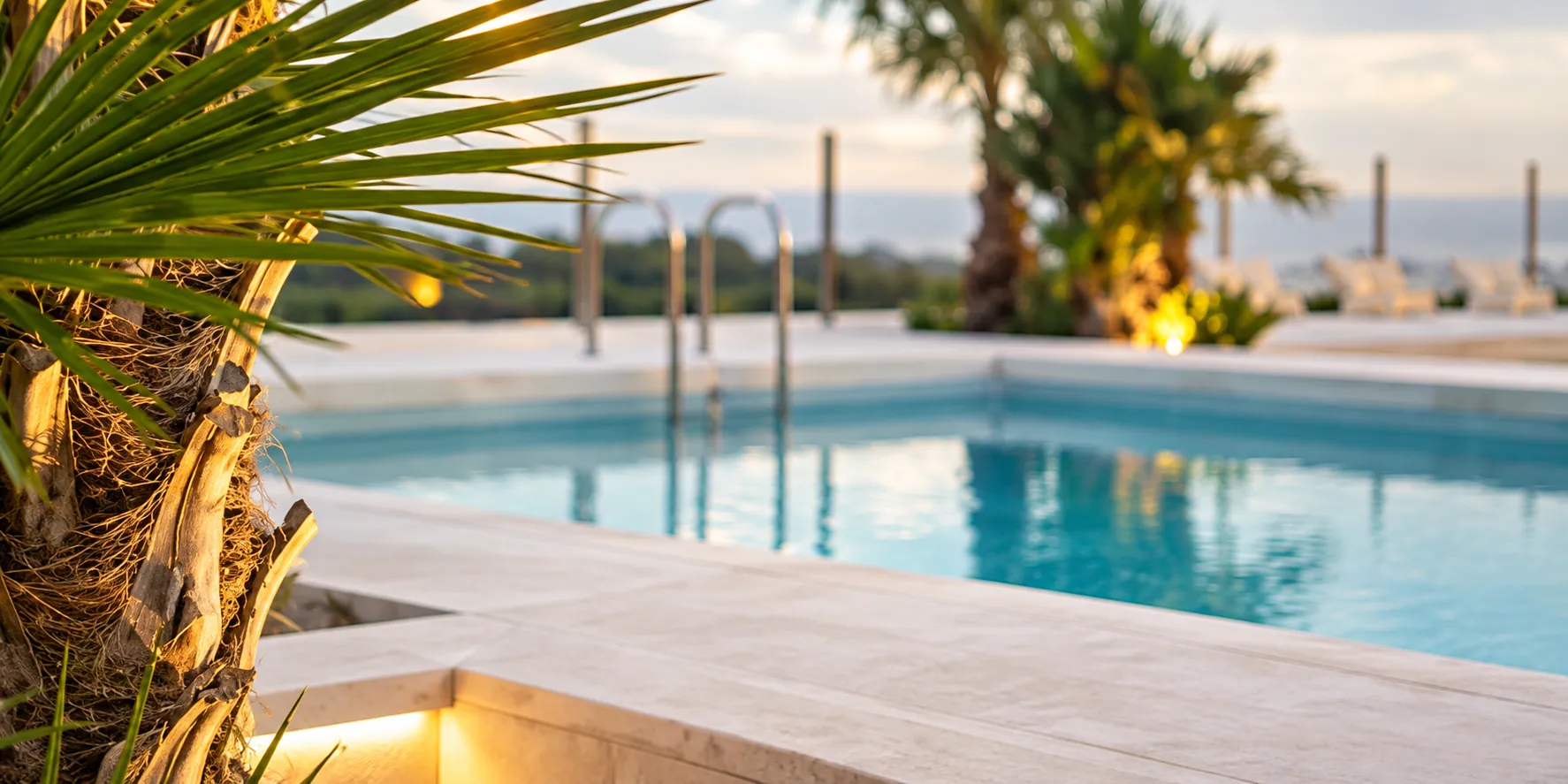 Piscina turquesa entre palmeras, Penthouse en la Albufera Valencia